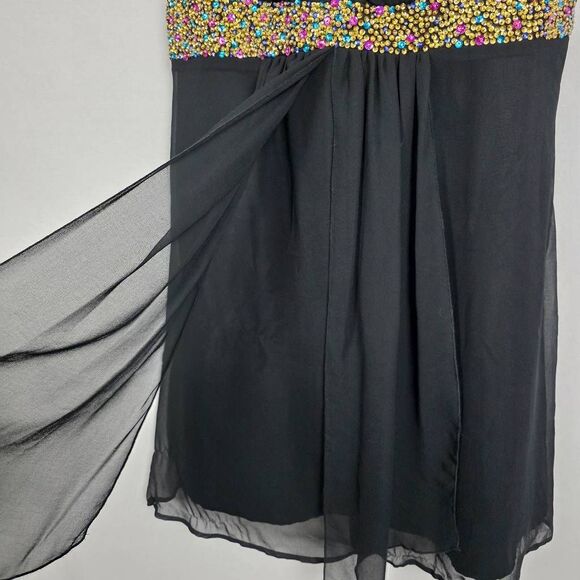 Roaman’s Plus Beaded Waist Black Chiffon Dress 16W - Picture 5 of 9